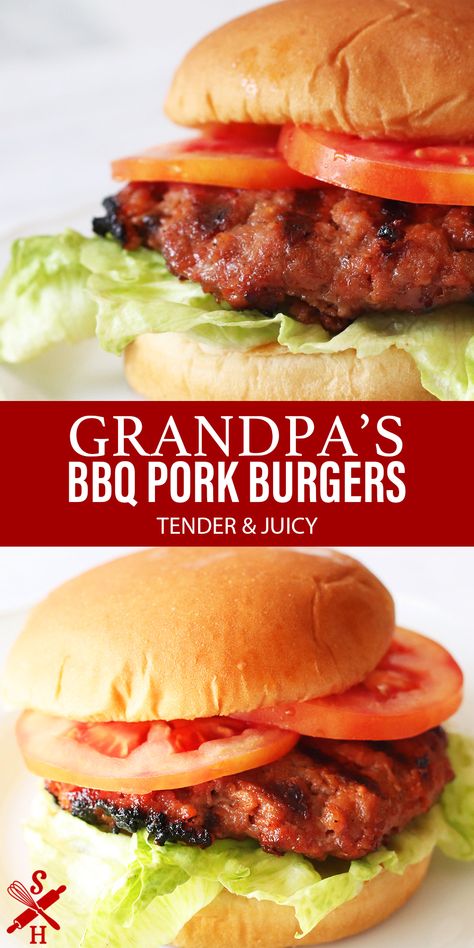 Grilled Pork Sandwich Recipes, Grilled Pork Burgers Recipes, Smoked Pork Burgers, Grilled Pork Chop Sandwich, Pork Smash Burger, Ground Pork Recipes For Dinner Burgers, Pork Hamburger Recipes, Pork Burgers Recipes Ground, Pork Burger Recipes