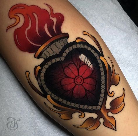 Neotraditional Sacred Heart Tattoo, Neo Trad Heart Tattoo, Art Nouveau Heart Tattoo, Neo Traditional Sacred Heart, Neo Traditional Heart Tattoo, Neo Trad Flowers, Sacred Heart Tattoo, Traditional Heart Tattoos, Neo Tattoo