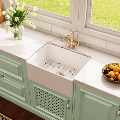 Farmhouse sink is regarded as a timeless classic. This sink is made of premium natural fireclay and handcrafted by experienced workers. Fired at 2300°F to ensure durability and insulation, and then evenly glazed on the surface several times, giving the sink a smooth surface and resistance to stains and scratches, making it easy to clean and able to stay snow for a long time. Unlike other hollow sinks, this is a solid apron sink with narrower and stiffer sides. 9" bowl depth provides sufficient s Fairycore House, Cape Cottage, Blanco Sinks, Bathroom Sink Bowls, Small Farmhouse Kitchen, Farmhouse Sinks, Apron Sink Kitchen, Small Cottage Homes, Apron Sink