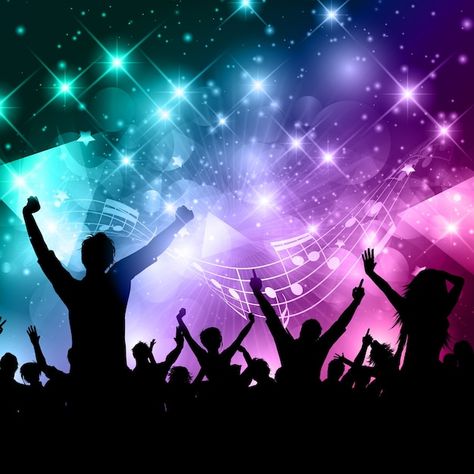 Free vector silhouette of a party crowd ... | Free Vector #Freepik #freevector #group-dance #music-dance #party-silhouette #dance-party Praise And Worship Background Gif, Dance Poster Design, Music Notes Background, Disco Background, Party Crowd, Worship Backgrounds, Bar Dance, Gold Design Background, Confetti Background