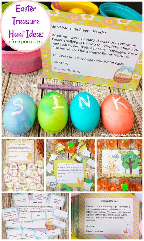 Easter Treasure Hunt Ideas plus Free Printables Easter Bunny Treasure Hunt Clues, Easter Bunny Evidence, Bluey Easter Scavenger Hunt, Easter Bunny Evidence Ideas, Easter Riddles For Scavenger Hunt, Easter Escape Room Ideas, Easter Escape Room Free, Easter Scavenger Hunt Ideas, Easter Treasure Hunt Clues