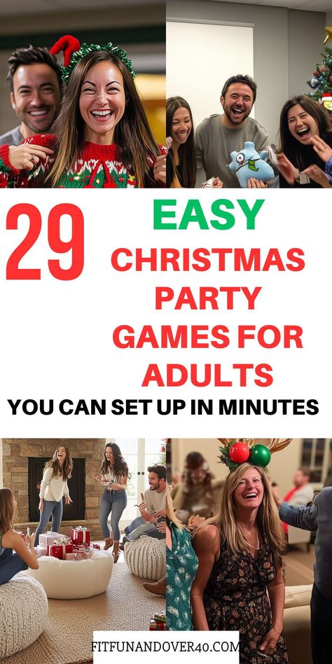 Looking for holiday party games for adults Christmas? This blog post has the best fun Christmas party games that are perfect for any gathering. Check it out now! Young Adult Christmas Games, Games For Staff Christmas Party, Party Games For Adults Christmas, Christmas Holiday Party Games, Holiday Christmas Party Games, Christmas Adult Activities, Office Xmas Party Ideas, Christmas Games For Adults Holiday Parties Free Printable, Family Xmas Party Ideas