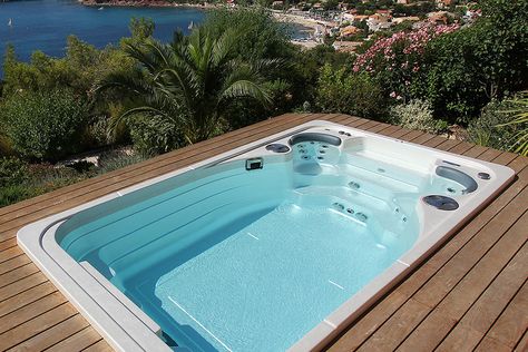 Best Swim Spas 2019 | Top Ten Reviews Indoor Swim Spa, Swim Spa Deck, Swim Spa Landscaping, Outdoor Swim Spa, Spa Landscaping, Hot Tub Swim Spa, Swim Spas, Endless Pool, Small Pool Design