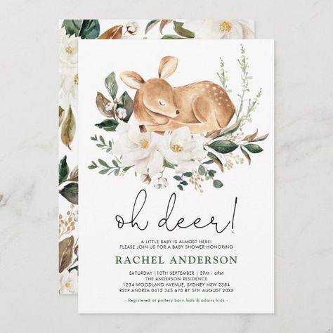 Greenery Invitation, Twins Baby Shower Invitations, Deer Baby Showers, Forest Deer, Baby Thank You Cards, Boho Invitations, Deer Baby, Floral Greenery, Twins Baby