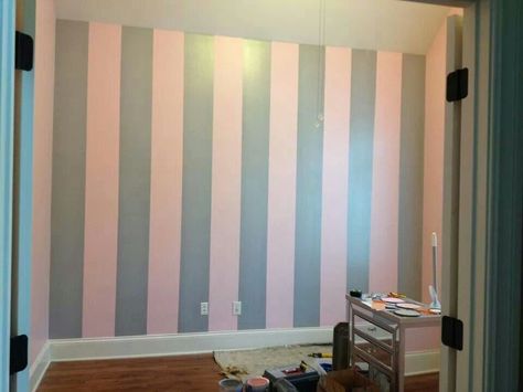 Trendy Silver Metallic Stripes with Pink Chic Nursery Pink And Gray Striped Walls, Pink And Grey Striped Wall, Pink Striped Walls, Gray Striped Walls, Grey Striped Walls, Chic Nursery, Striped Walls, House Cabin, Wall Paint Designs