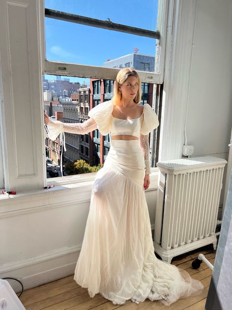 Cinq Bride, Antibride Aesthetic, Cinq Bridal, Wedding Dress Two Piece, Civil Dress, 2 Piece Wedding Dress, Pearl Straps, 1970s Wedding Dress, Two Piece Wedding Dress