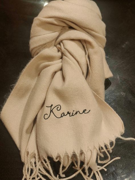 Soft and comfortable personalised embroidered scarf with your name or initials. Choose from either our italic or bold font options. Each winter scarf is made from a 100% acrylic soft touch yarn. A unisex personalised scarf finished with a tassel trim. These luxury scarves will make the perfect gift for her of gift for him. Perfect for husband, wife, mum, dad, or any other member of the family. You can choose your scarf colour from either - Almond, Black, Navy, Charcoal, Heather Grey, Biscuit, Red or Burgundy. We have two font options - Italic or Bold There is also a wide range of thread colours to choose from for your chosen name or initials. Your personalised scarf for women will make a perfect Christmas Gift for mum this year. Scarf Women Winter, Personalized Scarves, Newborn Coming Home Outfit, Monogrammed Scarf, Christmas Gifts For Mum, Woolen Scarves, Rainbow Scarf, Embroidered Scarf, Luxury Scarves