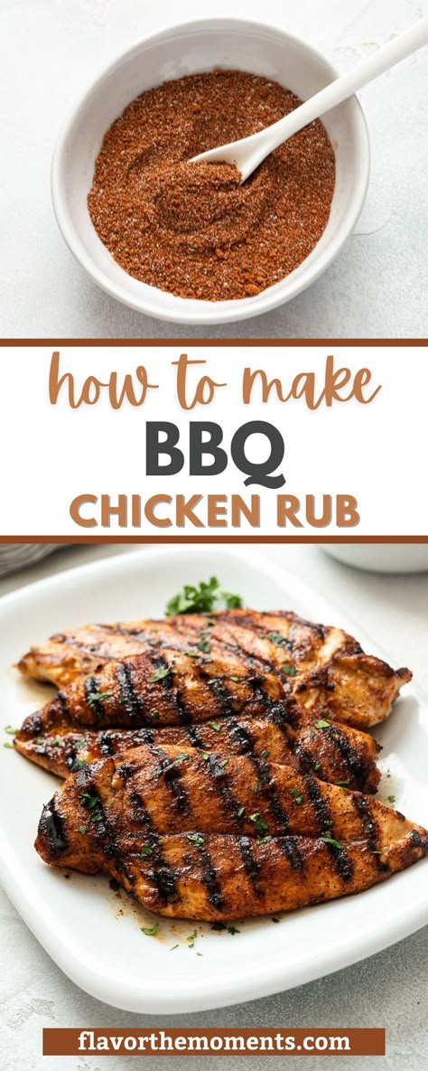 This flavorful BBQ Chicken Rub will save you money using spices that you already have on hand., and it’s easily customizable to suit your tastes! I make grilled chicken weekly, and this BBQ Chicken Rub is a nice way to change things up. Sure, I love saucy BBQ Chicken, but a dry rub is so much more low maintenance! Bbq Chicken Dry Rub, Bbq Chicken Seasoning, Grilled Chicken Rub, Bbq Chicken Rub, Best Chicken Seasoning, Chicken Rub Recipes, Rub For Chicken, Chicken Recipes Dry, Chicken Seasoning Recipes