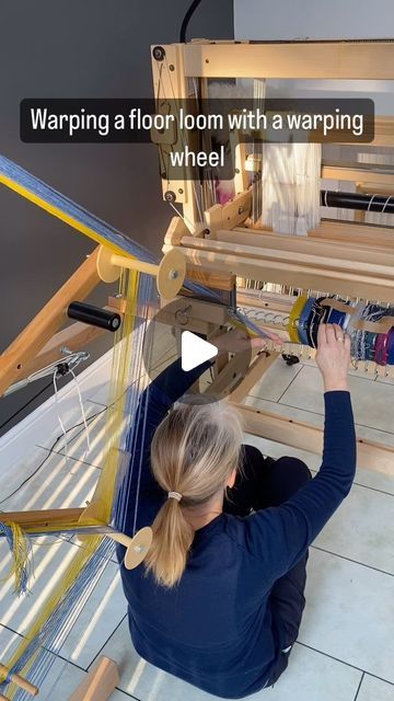 Emma Baker - SpireCrafts on Instagram: "Only my second go using the warping wheel from @wonky_weaver. I know I haven’t perfected this technique as I don’t see others sitting on the floor trying to keep the warp within the rungs!  Happy to say that after 2 days work I now a total of 6km of 2/17nm merino lambswool yarn on the loom.  Weaving (well throwing the shuttle) can begin. 

#learningtoweave #floorloomweaving #warpingwheel #merinowool #weaving" Towel Weaving, Spinning Yarn, Loom Weaving, Day Work, The Loom, Loom, I Know, Weaving, Wheel