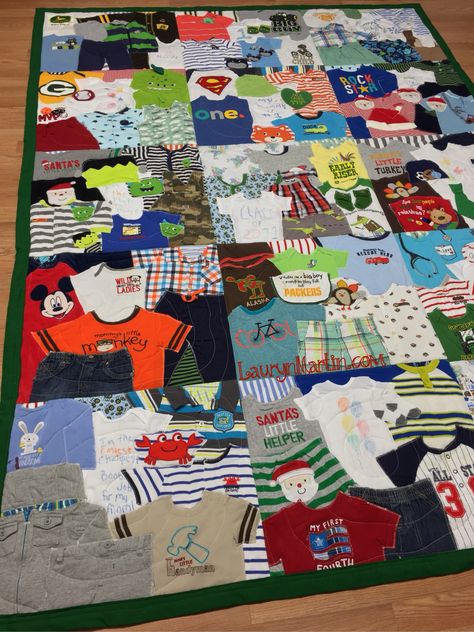 Memory Quilt made with baby clothes by LM  1st Year Quilt Onesie Quilt, Baby Memory Quilt, Tshirt Quilts, Baby Clothes Blanket, Baby Clothes Quilt, Keepsake Crafts, Memory Blanket, Shirt Quilts, Diy Baby Clothes