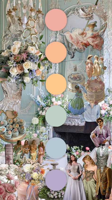 Rococo Color Palette, Pastel Color Palette Wedding, Muted Pastel Wedding, Rococo Aesthetic, Baroque Wedding, Rococo Art, April Wedding, Muted Color Palette, Pastel Colour Palette