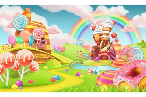 Candy Animation, Candy Landscape, Candyland Cake, Rainbow Lollipops, Candyland Birthday, Lollipop Candy, Candyland Party, Candy Land Theme, Birthday Candy