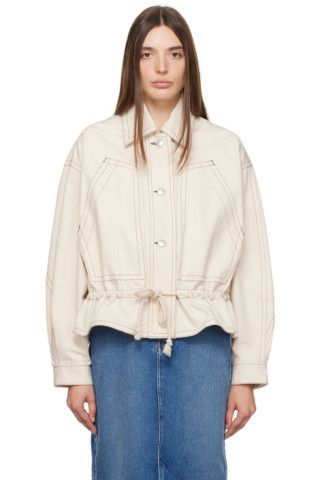 Isabel Marant Etoile - Off-White Delly Jacket Jacket Pocket Design, Cool Denim Jackets, Aesthetic Art Quotes, Light Fall Jacket, Denim Editorial, Zero Waste Fashion, Drawstring Jacket, Contrasting Stitching, Canvas Jacket