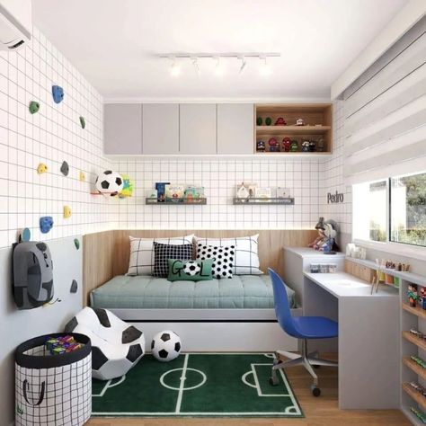 Kids Bedroom Design Ideas ✨️ #kidsbedroom #kidsroomdecor #kidsroom #kidsbedroomdecor #kidsbedroomdesign #kids #homedesignsdworld #explorepage #explorepost #trendingpost #fypシ゚viralシ2024fyp Soccer Kids Room, Vintage Sports Bedroom, Boys Soccer Bedroom, Kids Bedroom Design Ideas, Soccer Room Decor, Soccer Bedroom, Soccer Room, Sport Bedroom, Inside A House