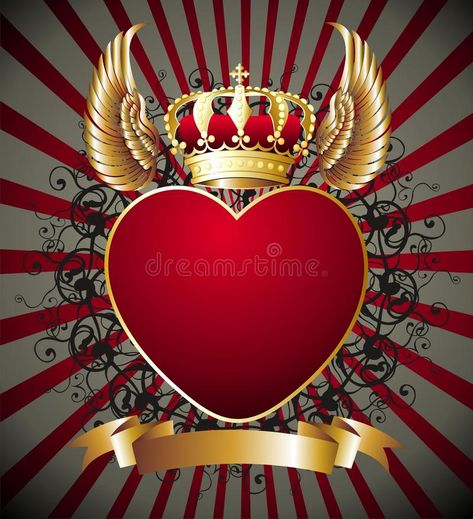 Background with heart,wings and gold royal crown stock illustration Happy Wedding Anniversary Quotes, King And Queen Pictures, Foto Bawah Air, Logo Illustration Design, Heart Wings, Queens Wallpaper, Photo Album Layout, Design Studio Logo, Photo Collage Design