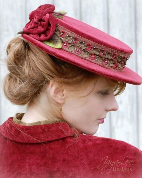 Red velvet boater Hat #fashion #style #designer Fashion and Designer Style #hats #millinery ### 1940s Womens Fashion Hats, 1800s Womens Hats, Vintage Ladies Hats, Hat History, Rainbow Valley, Historical Hats, Scratched Wood, Victorian Hats, Dance Outfit