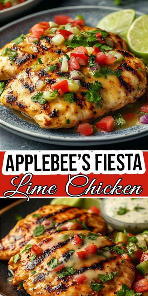 Love Applebee’s? 🧄🌶️ Try this Fiesta Lime Chicken recipe at home! 🍗🍽️ It’s packed with bold flavors, thanks to a zesty lime marinade and a creamy topping. Serve it with rice or veggies for a complete meal. 🍋🍛 #ApplebeesCopycat #ChickenDinner #LimeChicken Pico Chicken Recipes, Lime Chicken Breast Recipes, Applebees Fiesta Lime Chicken, Mexican Lime Chicken, Fiesta Lime Chicken Recipe, Key Lime Chicken, Applebees Chicken, Fiesta Lime Chicken Applebees, Applebees Recipes