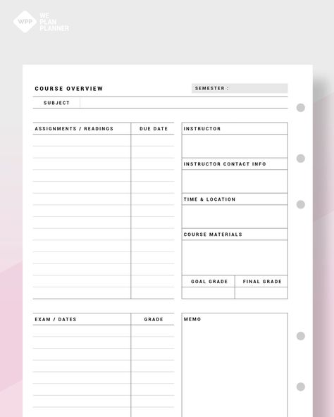 Course Overview College Student Planner | Subject Overview | Study Planner Printable | University | For Students a School | A5 PDF workplannerorganization #plannergratuito🎭 Back To School University, Study Planner Printable Free, University Planner, Course Overview, Essay Planner, Assignment Planner, Homework Planner, Grade Tracker, Study Planner Printable