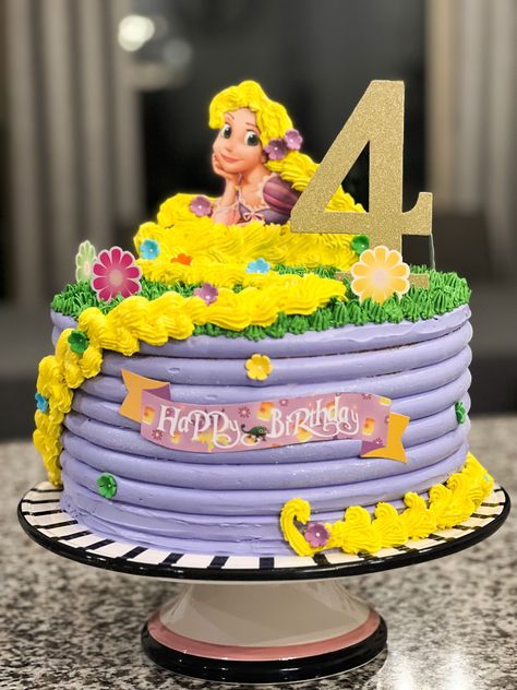 Tangled Cake Rapunzel, Rapunzel Cake Ideas Simple, Rapunzel Birthday Cake, Rapunzel Cake, Charlotte Cake, Tangled Birthday, Cake Decorating Piping, 4th Birthday, Rapunzel