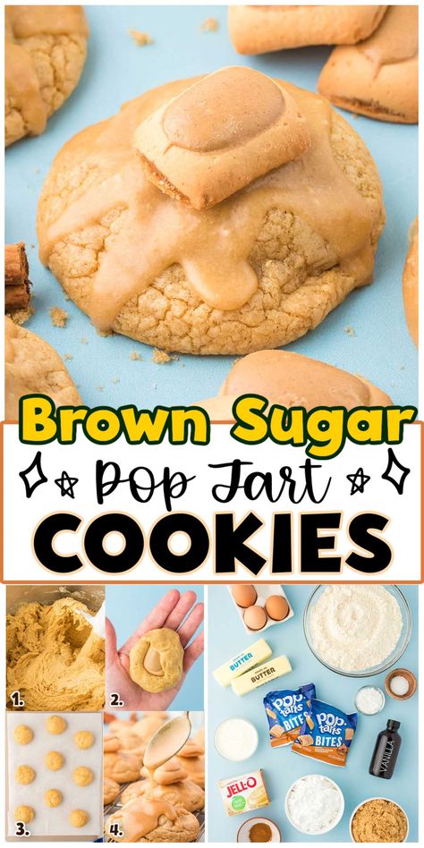 Cinnamon Poptart Cookies, Brown Sugar Cinnamon Pop Tart Cookies, Brown Sugar Pop Tart Cookies, Cookie Trailer, Pop Tart Cookies, Brown Sugar Pop Tarts, Tart Cookies, Baking List, Sugar Pop