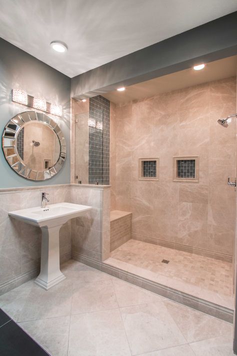 Elegant beige, taupe, and cream-colored bathroom tile - Oyster Polished Marble Floor Tile Taupe Bathroom, Travertine Bathroom, Makeover Kamar Mandi, Marble Bathroom Designs, Small Bathroom With Shower, Interior Simple, Bathroom Plans, Bathroom Color Schemes, Smitten Kitchen