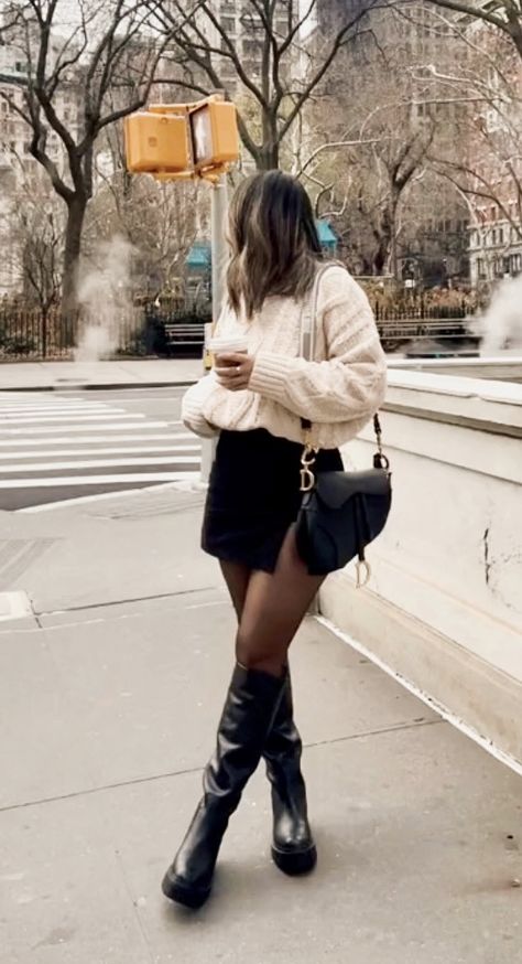 Knee High Boots Midsize, Sweater Dress And Knee High Boots, Skirt With Riding Boots Outfit, Paris Winter Fashion Plus Size, Long Boots And Skirt Outfit, Skirt And Knee High Boots Outfit, Knee High Boots Outfit Midsize, Chunky Tall Boots Outfit, Skirt And High Boots Outfit