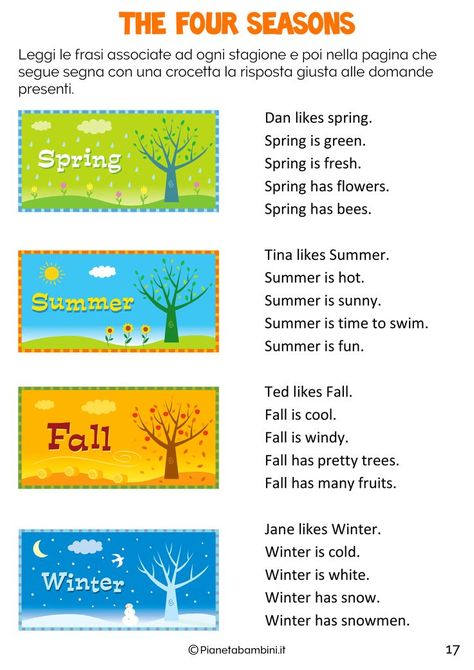 Seasons Activities For Kids, Seasons In English, Seasons For Kids, Kertas Kerja Prasekolah, English For Students, Seasons Months, Grammar For Kids, English Activities For Kids, For Seasons