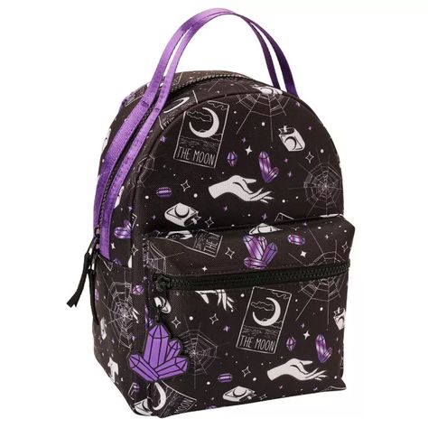 Goth Backpack, Witchy Crystals, Halloween Tarot, Purple Goth, Celestial Print, Magic Moon, Alt Clothes, My Shopping List, Purple Backpack