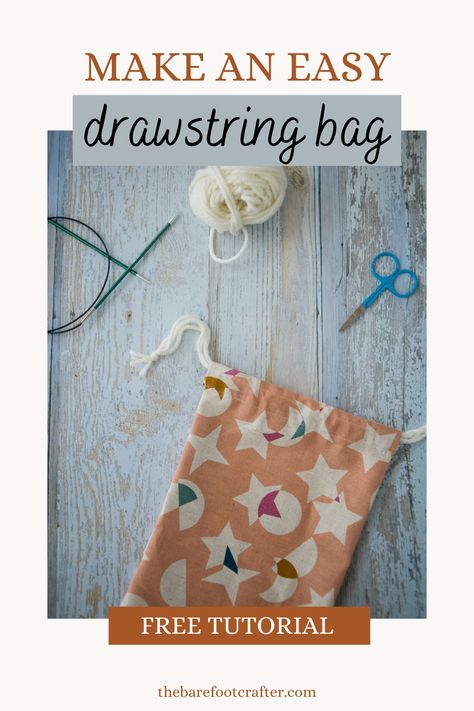 a free and easy tutorial to make a simple DIY drawstring bag, with instructions to adjust to any size required. How To Sew Drawstring Bags, Simple Drawstring Bag Diy, Drawstring Pouch Sewing Pattern, Easy Drawstring Bag Tutorial, How To Make A Drawstring Bag, Diy Drawstring Pouch, Easy Drawstring Bag, Simple Drawstring Bag, Diy Drawstring Bag