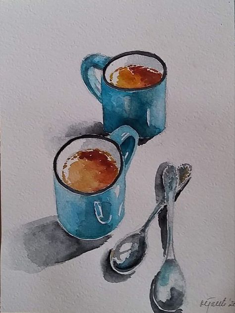 Cup Of Coffee Watercolor, Coffee Cup Watercolor Painting, Watercolor Coffee Painting, Coffee Watercolor Painting, Watercolor Art Coffee, Coffee Cup Painting, Cup Sketch, Watercolor Coffee Cup, Cup Watercolor