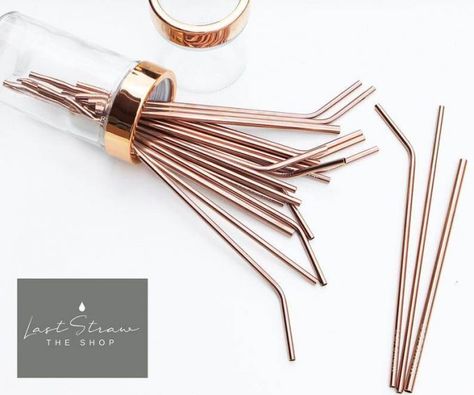 Rose Gold Kitchen Accessories, Sustainable Alternatives, Gold Kitchen Accessories, Gold Straws, Rose Gold Kitchen, Smoothie Straw, Party Straws, Hot Cocoa Bar, Mothers Day Brunch