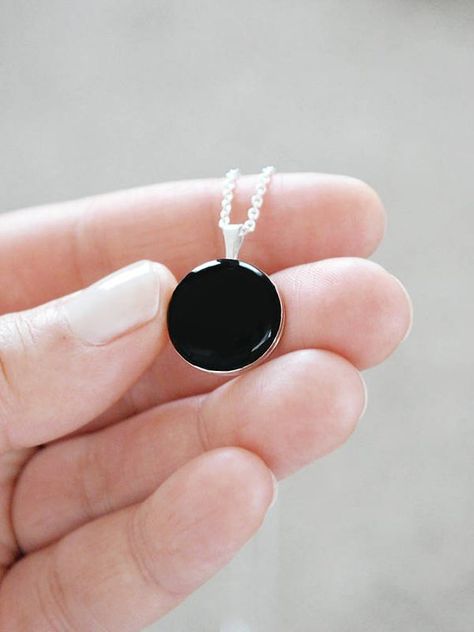 Black Enameled Sterling Silver Locket - Minimalist Statement Jewelry Handmade Locket Necklace, Black Locket, Sterling Silver Locket Necklace, Victorian Style Jewelry, Silver Locket Necklace, Sunflower Jewelry, Compass Pendant, Sterling Silver Locket, Silver Locket