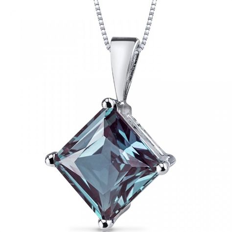 14k White Gold Princess Cut Alexandrite Solitaire Pendant Necklace Alexandrite Necklace, Alexandrite Jewelry, Necklace White Gold, Swiss Blue Topaz Ring, Princess Cut Gold, Solitaire Pendant Necklace, Ruby Jewelry, Necklace White, Solitaire Pendant