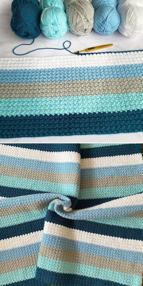 Multiple Color Crochet Blanket, Ombre Granny Square Blanket, 5 Color Crochet Blanket, Bernal Blanket Yarn Patterns, Afghan Color Schemes, Crochet Baby Boy Blankets, One Color Crochet Blanket Patterns, Blue Crochet Projects, Blanket Color Schemes