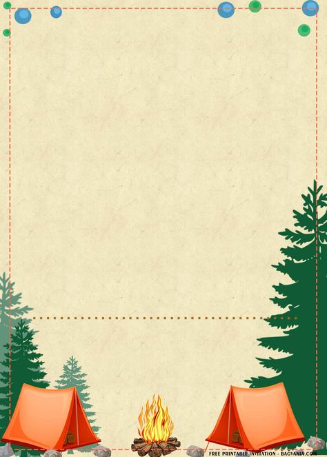 (FREE Printable) – Cute Camping Party Invitation Templates | FREE Printable Birthday Invitation Templates - Bagvania Camping Invitation Template, Camping Templates Free Printables, Camping Background Wallpaper, Camping Template, Camp Background, Camping Background, Camp Wallpaper, Camping Party Invitations, Griffonnages Kawaii