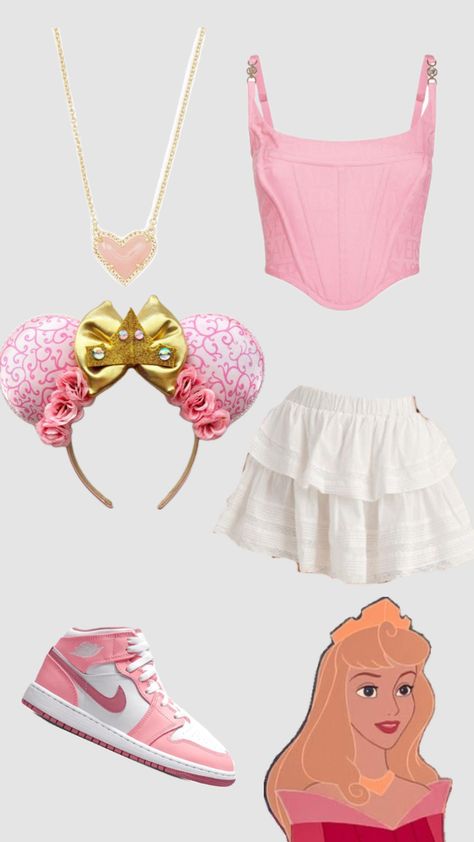 #princess #sleepingbeauty #disney #outfit #outfitinspo Disney Princess Spirit Week Outfits, Casual Princess Outfits Disney, Disney Princess Inspo Outfit, Disney Bounding Friends, Cute Disney Character Outfits, Princess Outfits For Disney World, Disney Princess Theme Outfits, Cute Disney Themed Outfits, Cute Outfits Disney World