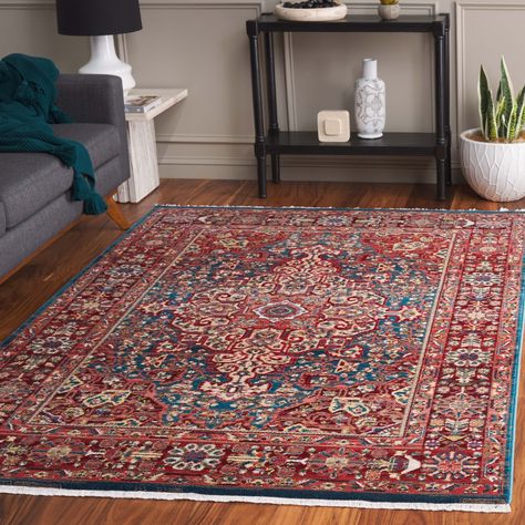 SAFAVIEH Kashan Velitchka Oriental Rug with Fringe - Bed Bath & Beyond - 17335232 Red And Blue Rug, Persian Carpets, Kashan Rug, Square Area Rugs, Rugs Usa, Exquisite Rugs, Washable Area Rugs, Accent Rugs, Dream Car