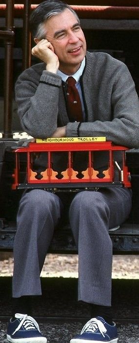 Photo of Fred Rogers & the Neighborhood Trolley on the set of MISTER ROGERS' NEIGHBORHOOD (1968-2001) Robert Downey Jr., Fred Rogers, What A Wonderful World, Jon Stewart, Mr Rogers, Jack Kerouac, Old Tv Shows, We Are The World, After Life