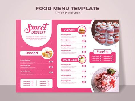 Sweet dessert menu template for cake sho... | Premium Vector #Freepik #vector #food #menu #restaurant #cake Dessert Menu Template, Menu Card Design, Custom Menu, Bakery Menu, Food Menu Template, Todays Menu, Recipe Cards Template, Restaurant Menu Template, Bakery Ideas