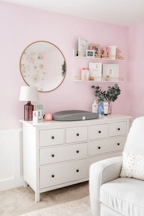 Feminine Nursery, Small Room Nursery, Girl Nursery Pink, Baby Nursery Inspiration, Nursery Dresser, Girl Nursery Room