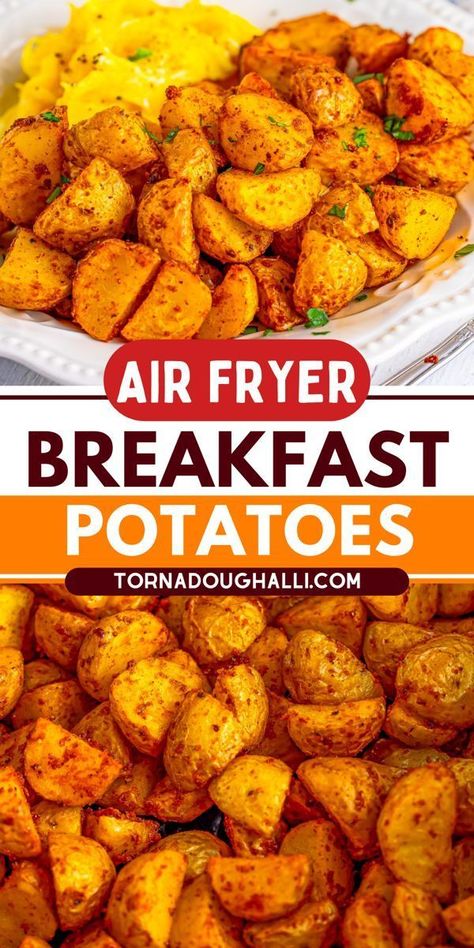 Make perfectly cooked, tender, seasoned Breakfast Potatoes every time with this simple Air Fryer Breakfast Potatoes recipe from Tornadough Alli. Easy, tasty, and the perfect breakfast side dish. Serve along the side of pancakes, french toast, or eggs. They perfectly round out the meal. Fried Breakfast Potatoes, Air Fryer Breakfast Potatoes, Crispy Breakfast Potatoes, Air Fryer Breakfast, Potato Breakfast Recipes, New Air Fryer Recipes, Potatoes Easy, Breakfast Sides, Fried Breakfast