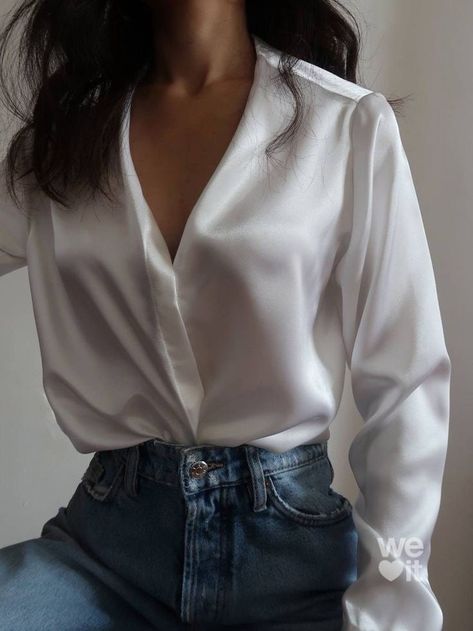 ♡ 𝓼𝓮𝓻𝓮𝓷𝓭𝓲𝓹𝓲𝓽𝔂 ♡ Satin Shirt Outfit Classy, Satin Blouse Outfit Classy, Satin Shirt Outfit, White Blouse Outfit, Silk Blouse Outfit, Silk Shirt Outfit, White Satin Shirt, Satin Blouse Outfit, Blouse Outfit Casual