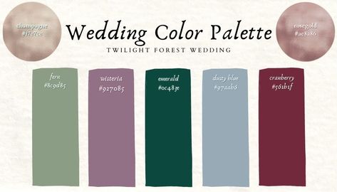 Jewel Tone And Champagne Wedding, Soft Jewel Tone Wedding, Twilight Wedding Color Scheme, Jewel Green Color Palette, Soft Jewel Tones, Enchanted Forest Color Pallet, Lotr Wedding Colors, Enchanted Forest Palette, Enchanted Forest Colour Palette