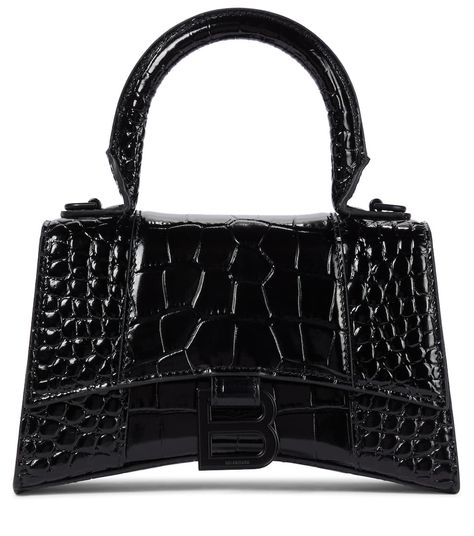 Hourglass Xs Croc-Effect Tote | Balenciaga - Mytheresa Balenciaga Hourglass Bag, Balenciaga Top, Hinged Ring, Balenciaga Handbags, Balenciaga Women, Matte Black Hardware, Balenciaga Black, Rene Caovilla, Balenciaga Bag