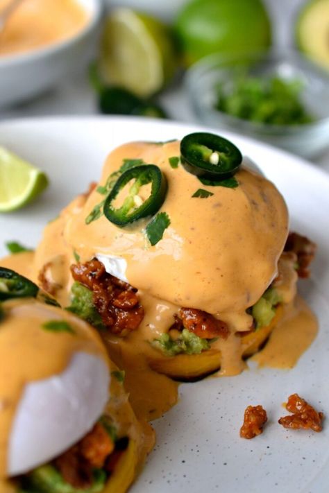 Mexican Eggs Benedict | Women of Today Eggs Benedict Sandwich, Chorizo Eggs Benedict, Impressive Breakfast Ideas, Core Life Eatery Copycat Recipes, Egg Benedict Recipe, Mexican Eggs, Eggs Benedict Recipe, Egg Benedict, Sweet Potato Slices