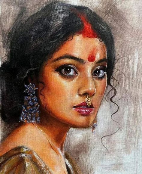 Indian Artists Paintings, Indian Lady Sketch, Indian Potrait Paintings, Draupadi Painting, Indian Women Sketch, Indian Lady Painting, Colour Pencil Sketches, Indian Woman Watercolor, Water Colour Painting Watercolour