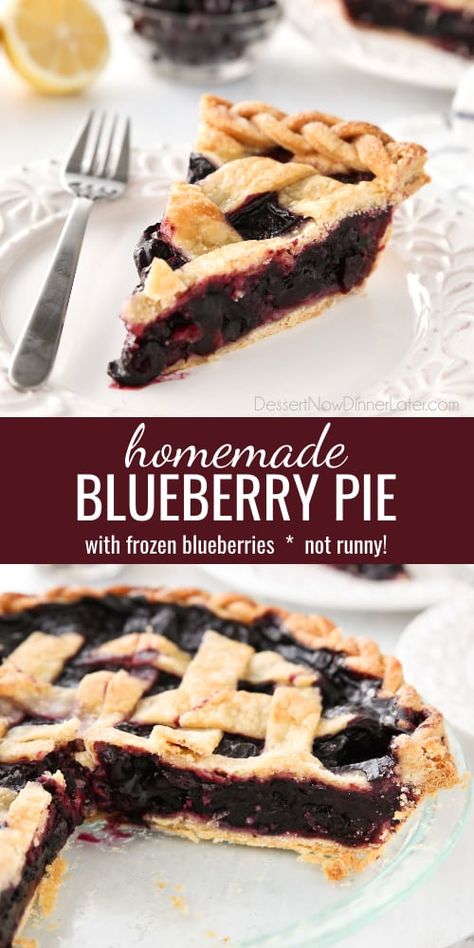 Homemade blueberry pie made with frozen blueberries is easy to make year-round with simple ingredients to create a thick (not runny) pie filling from scratch. Blueberry Pie With Frozen Blueberries, Frozen Blueberry Pie, Blueberry Pie Filling Recipes, Frozen Blueberry Recipes, Berry Pie Filling, Easy Blueberry Pie, Fresh Blueberry Pie, Blueberry Pie Recipe, Homemade Blueberry Pie