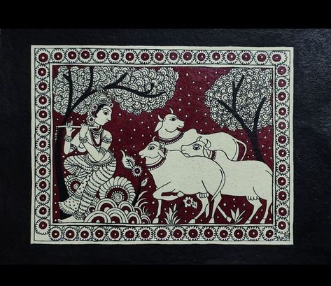 Madhubani Paintings and Art | #mpa_krishna 🙏🙏🙏 Kanha 🌹🌹sitting under a tree with a herd of Cow🐄🐄 | Facebook Sitting Under A Tree, Madhubani Paintings, Under A Tree, Madhubani Art, Madhubani Painting, Folk Art Painting, Acrylic Colors, Handmade Paper, A Tree