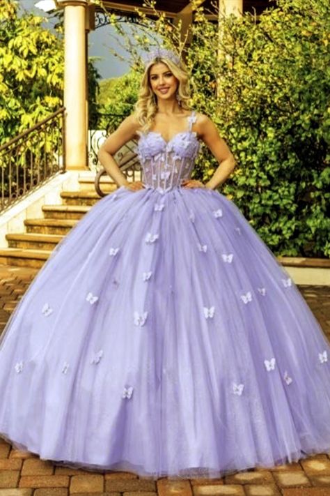 Lavender Butterfly Quince Dress Butterfly Dress Purple, Light Purple Quinceanera Dresses Butterfly, Light Purple Quince Dresses, Lavender Quince Dress, Lavender Sweet 16 Dresses, Butterfly Quince Dress, Butterfly Quinceanera Dress, Purple Quince Dress, 15 Birthday Dresses