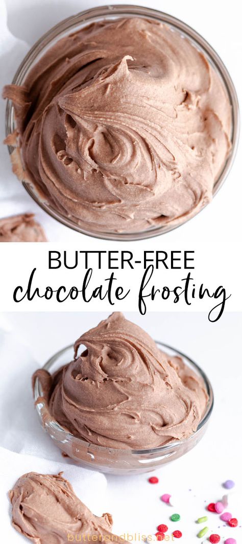 Butter-Free Chocolate Frosting | An easy recipe for rich and creamy chocolate buttercream frosting made with coconut cream! ButterandBliss.net | #chocolatefrosting #butterfreefrosting #butterfreebuttercream Chocolate Frosting Without Butter, Frosting Without Butter, Vegan Chocolate Frosting, Coconut Cream Recipes, Coconut Cream Frosting, Dairy Free Frosting, Vegan Frosting, Coconut Frosting, Icing Frosting